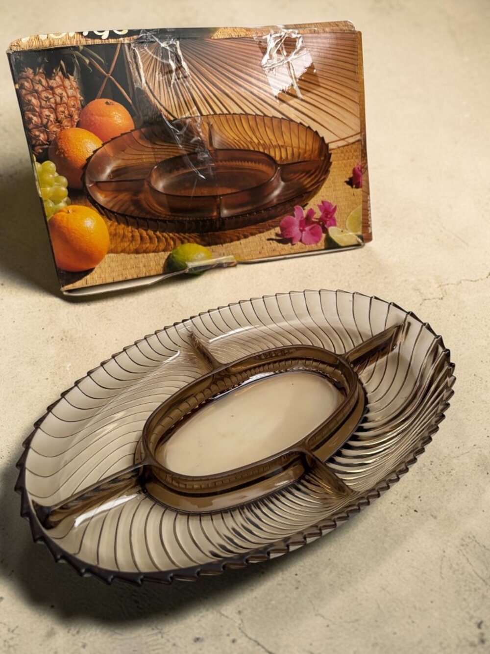 Vintage Veropa Smoked Glass Divided Serving Tray Made In France 1970's
